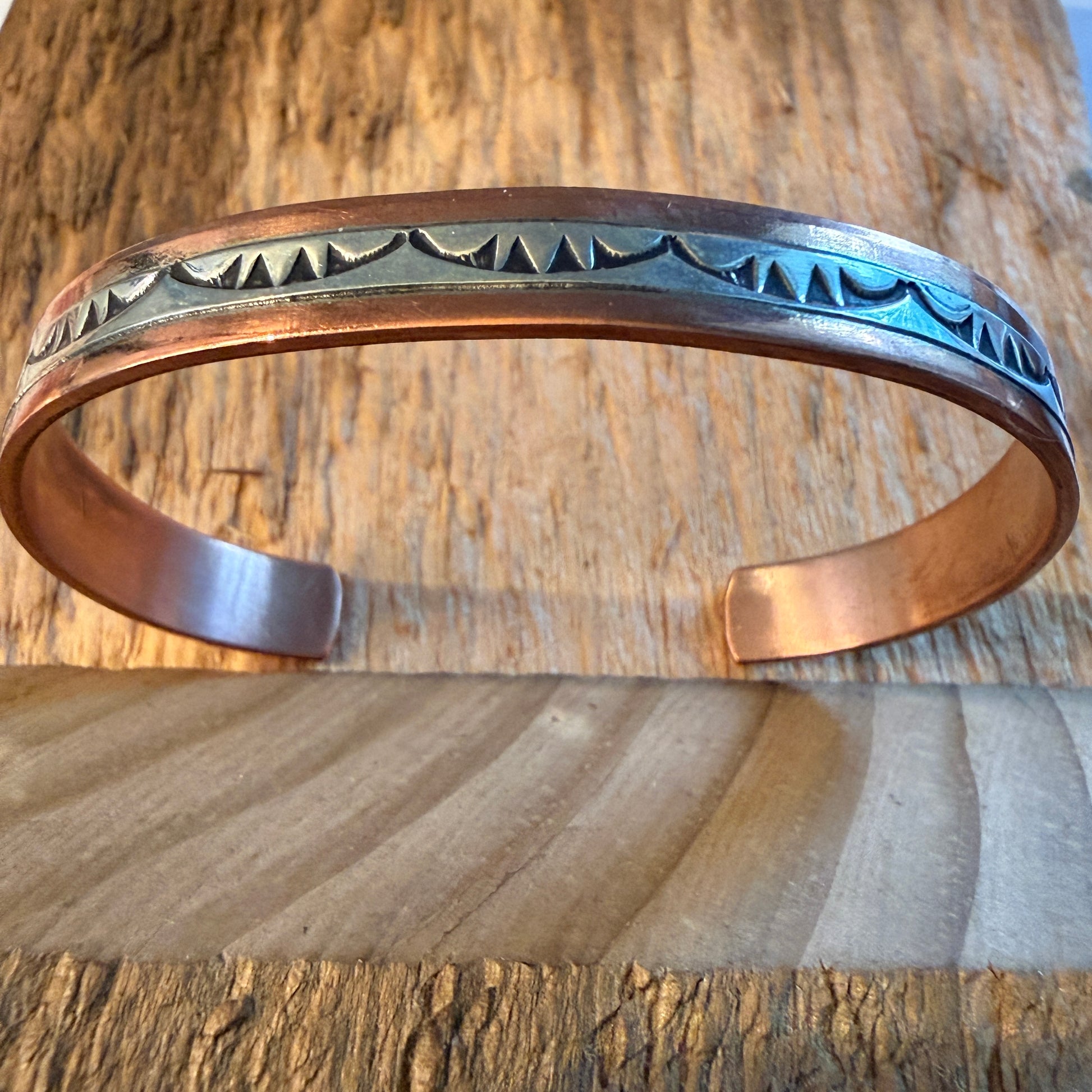Handcrafted Wylie Secatero Signed Copper Sterling Silver Cuff Bracelet, Size 7 Wild West Boho