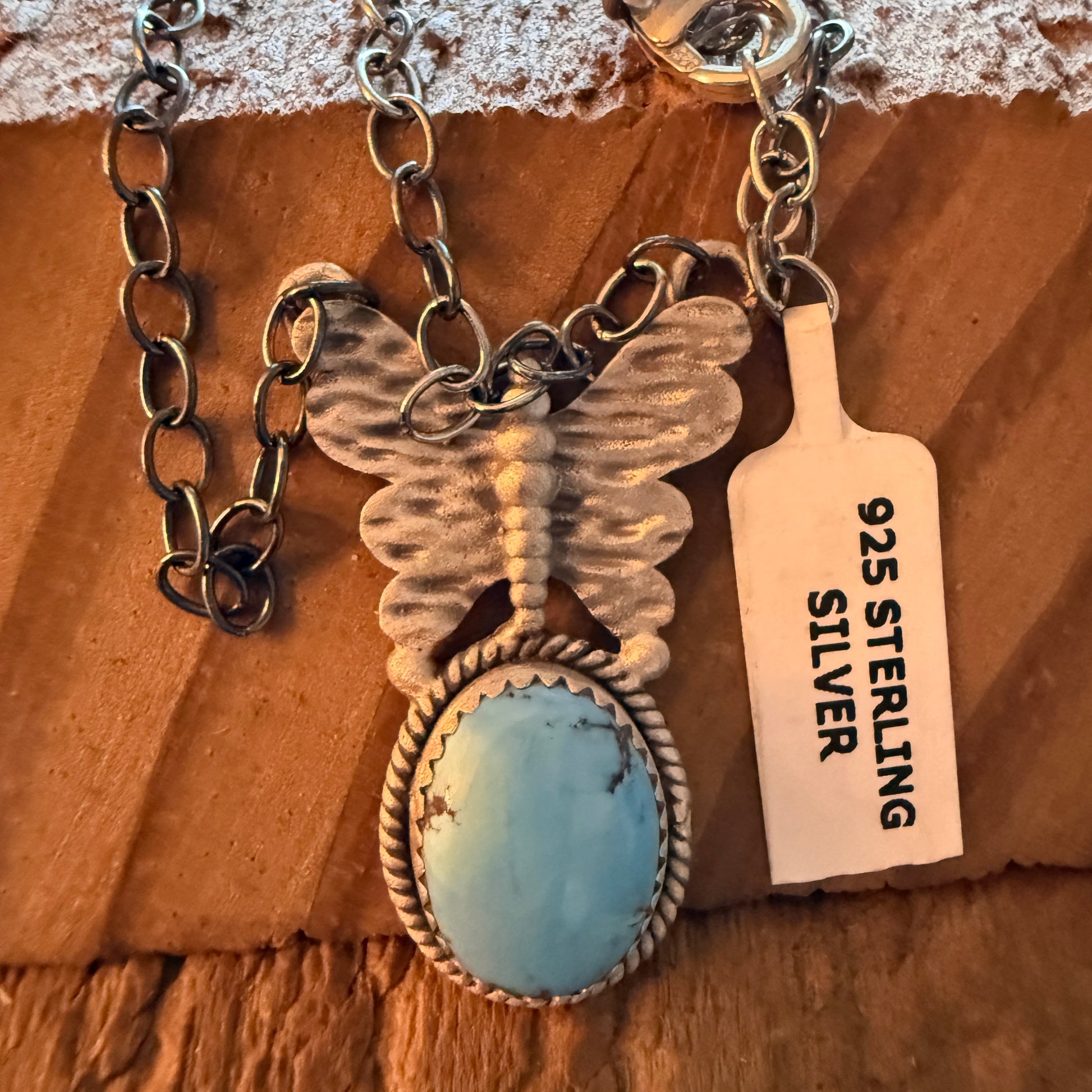 Golden Hill Turquoise Gemstone Butterfly Sterling Silver Necklace 18 Inch Chain Wild West Boho