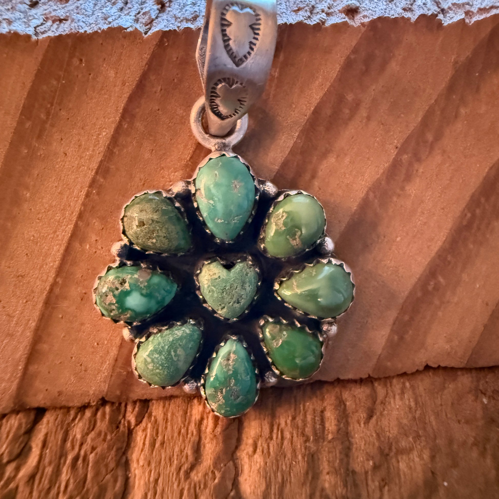 Handcrafted Sonoran Mountain Turquoise Cluster Pendant Sterling Silver Wild West Boho