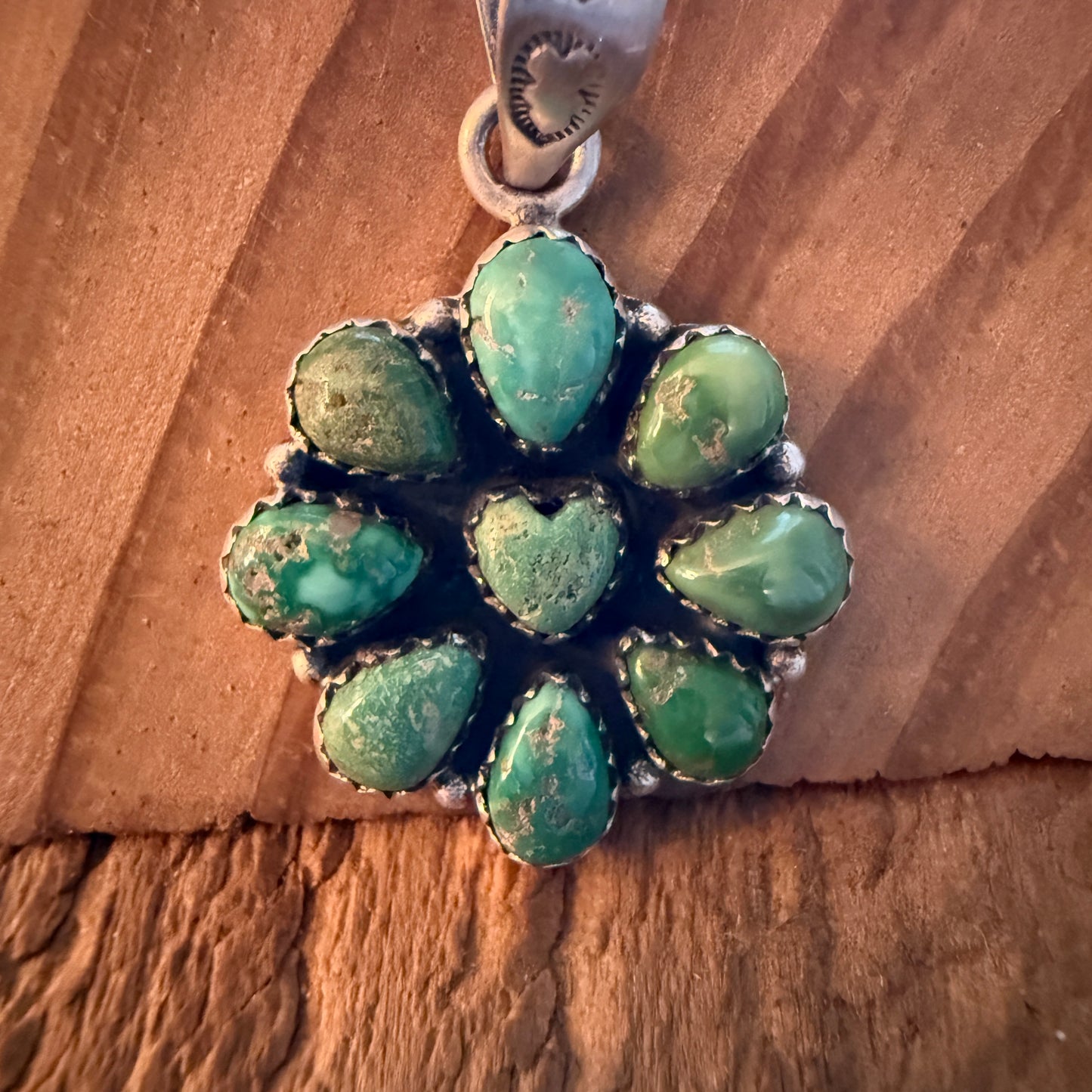 Handcrafted Sonoran Mountain Turquoise Cluster Pendant Sterling Silver Wild West Boho