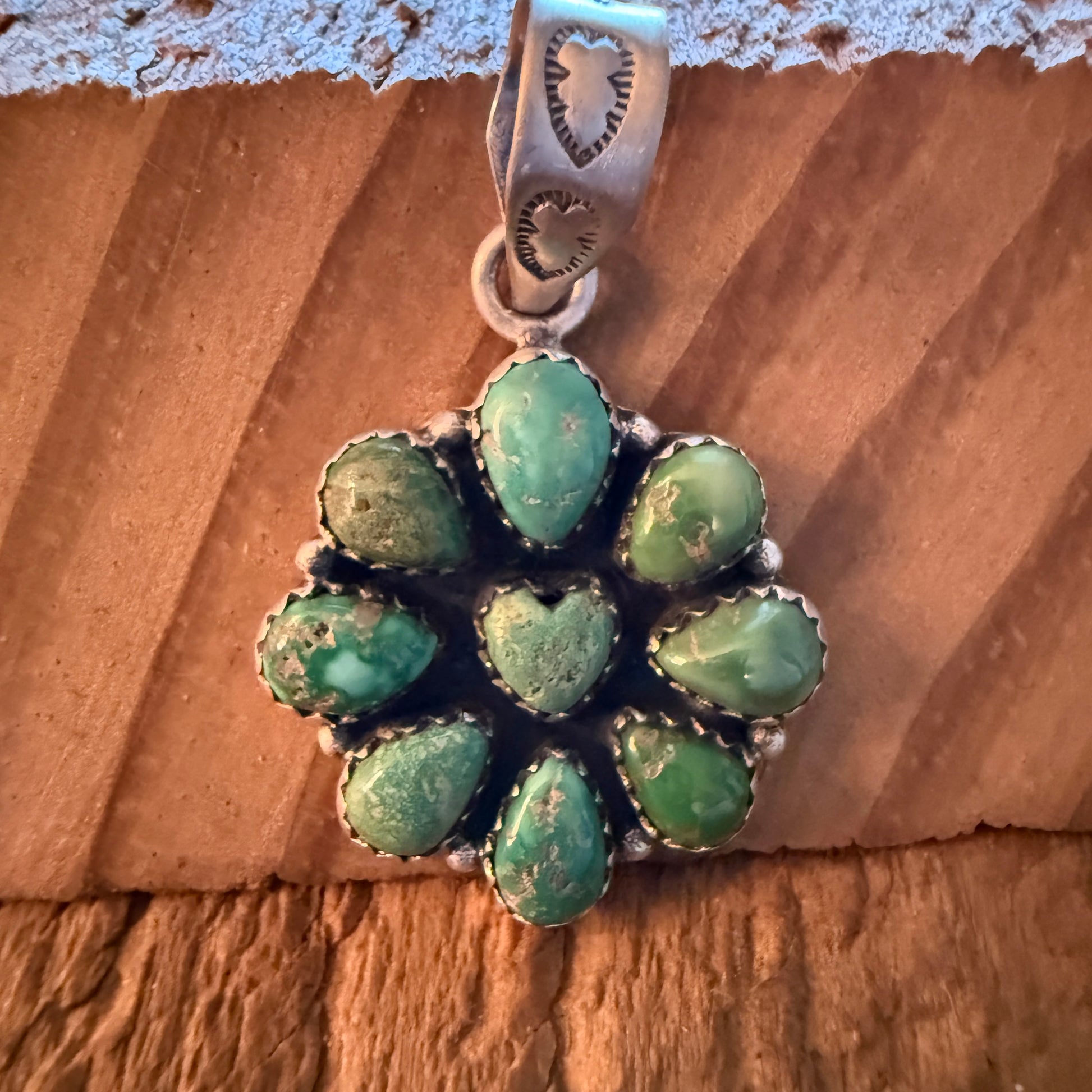 Handcrafted Sonoran Mountain Turquoise Cluster Pendant Sterling Silver Wild West Boho