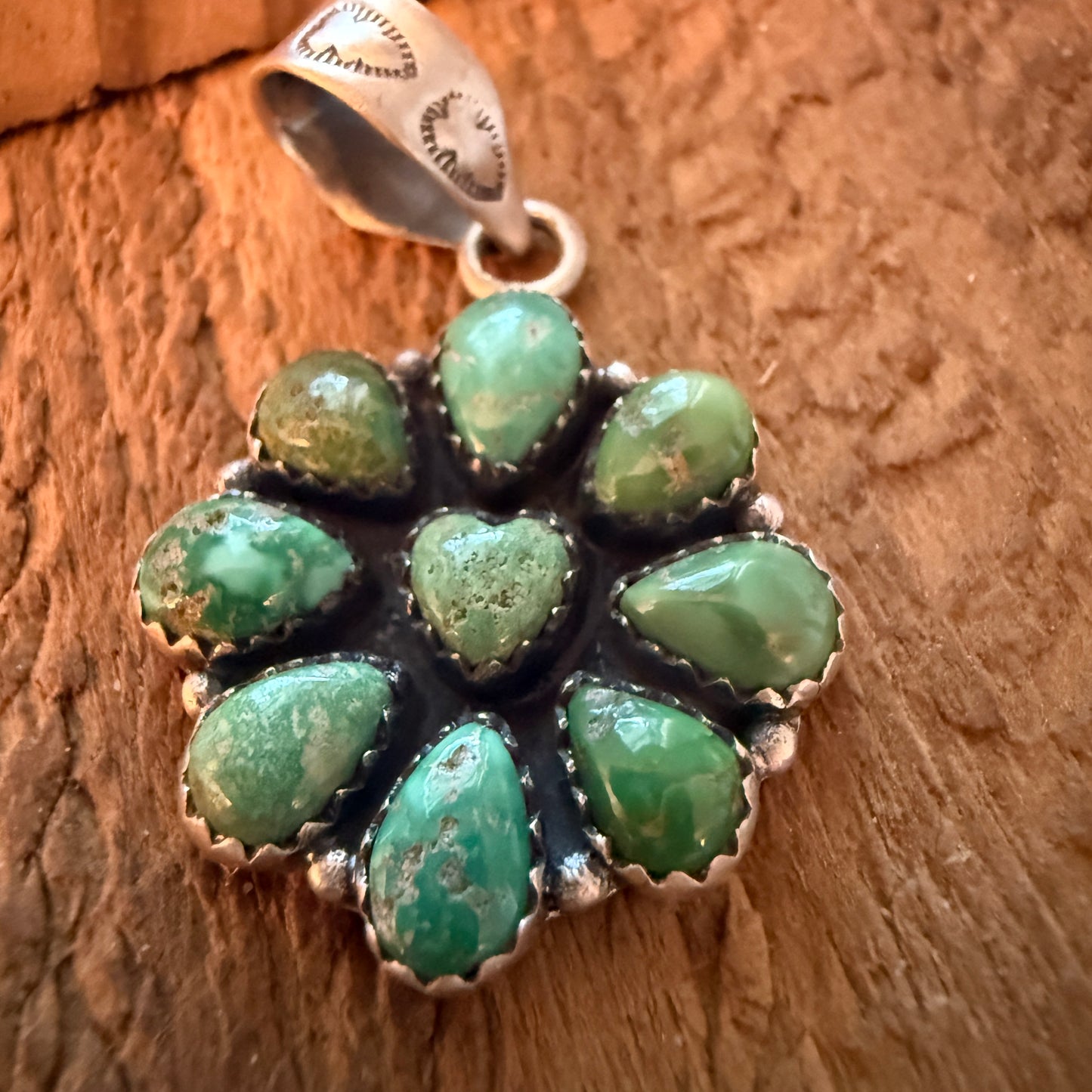 Handcrafted Sonoran Mountain Turquoise Cluster Pendant Sterling Silver Wild West Boho