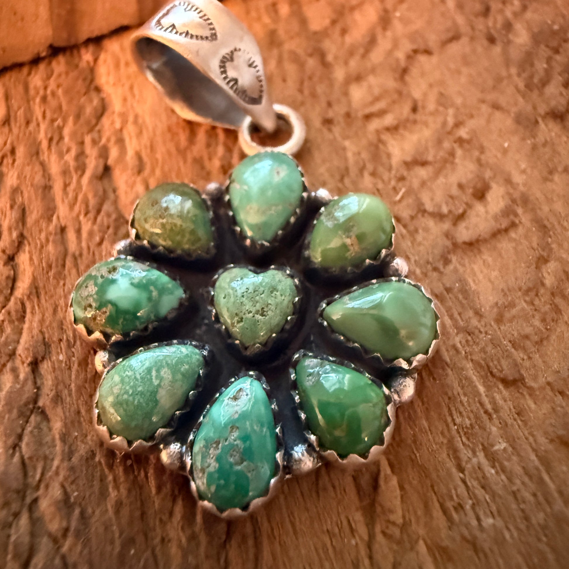 Handcrafted Sonoran Mountain Turquoise Cluster Pendant Sterling Silver Wild West Boho
