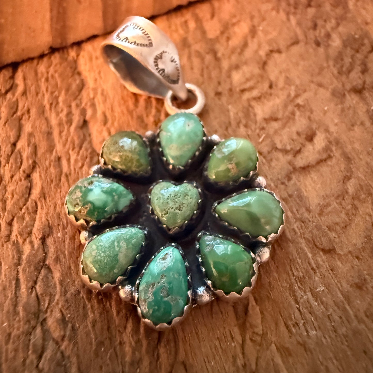 Handcrafted Sonoran Mountain Turquoise Cluster Pendant Sterling Silver Wild West Boho