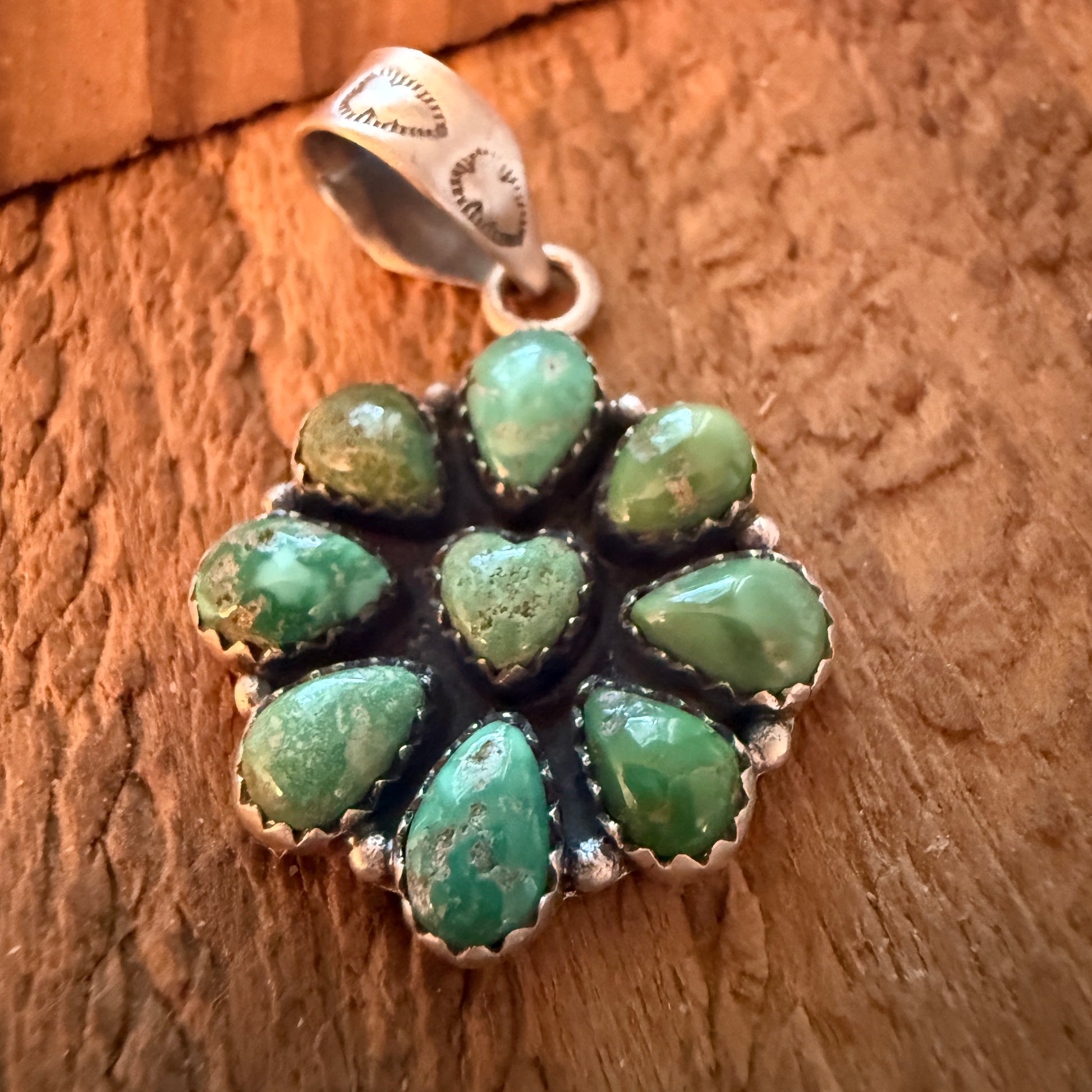Handcrafted Sonoran Mountain Turquoise Cluster Pendant Sterling Silver Wild West Boho