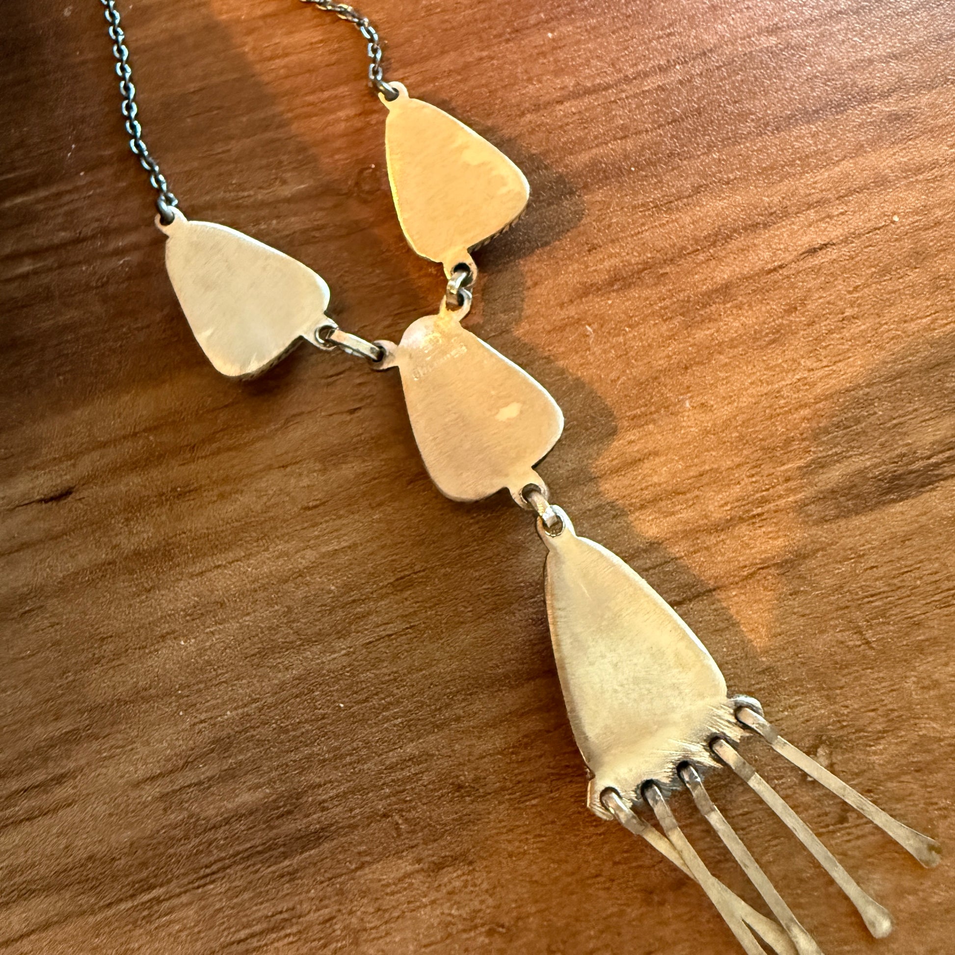 Handcrafted Pink Conch Gemstone Lariat Necklace In Sterling Silver 18 Inch Chain Wild West Boho