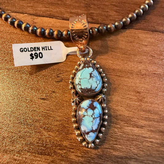 Handcrafted Golden Hill Turquoise Pendant With Copper Chain 18 Inch Necklace Wild West Boho