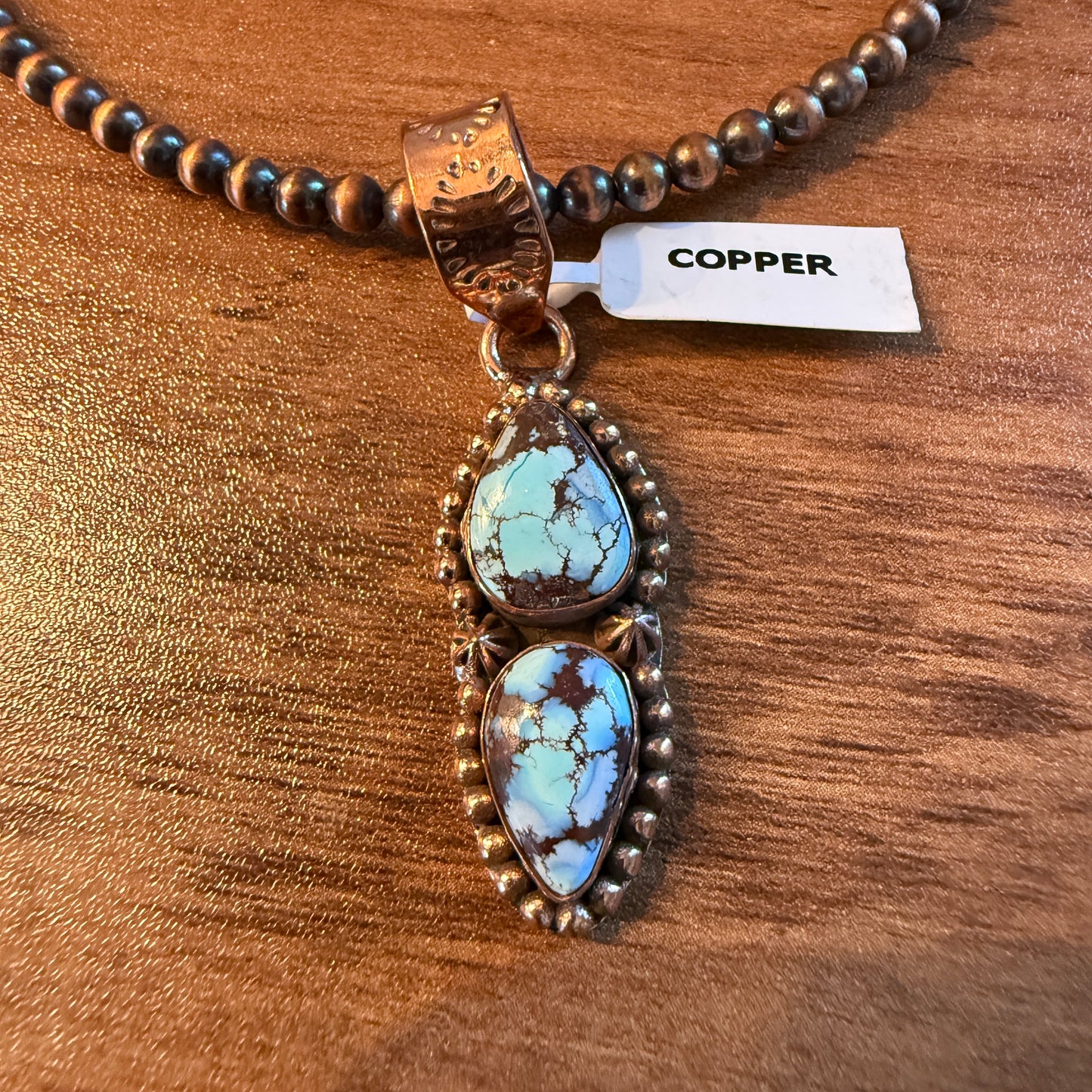 Handcrafted Golden Hill Turquoise Pendant With Copper Chain 18 Inch Necklace Wild West Boho