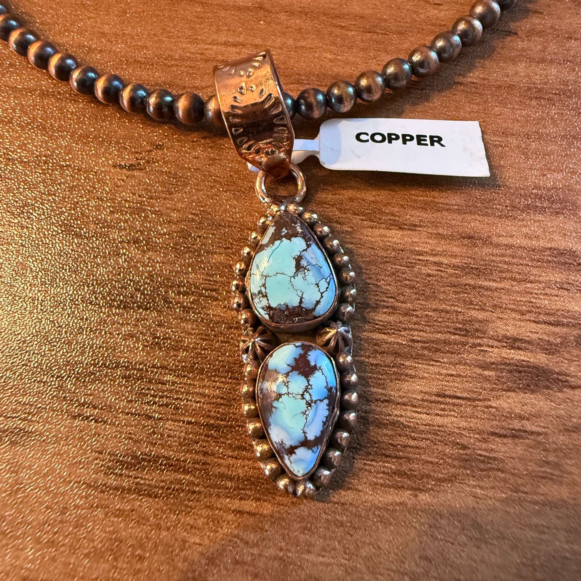 Handcrafted Golden Hill Turquoise Pendant With Copper Chain 18 Inch Necklace Wild West Boho