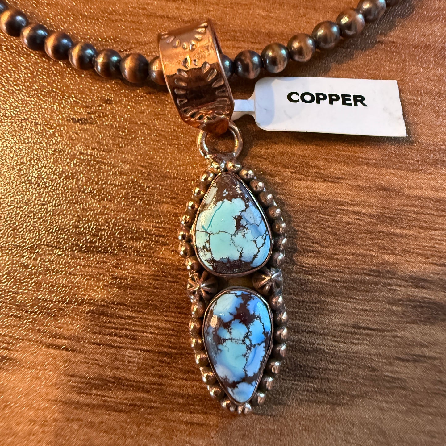 Handcrafted Golden Hill Turquoise Pendant With Copper Chain 18 Inch Necklace Wild West Boho