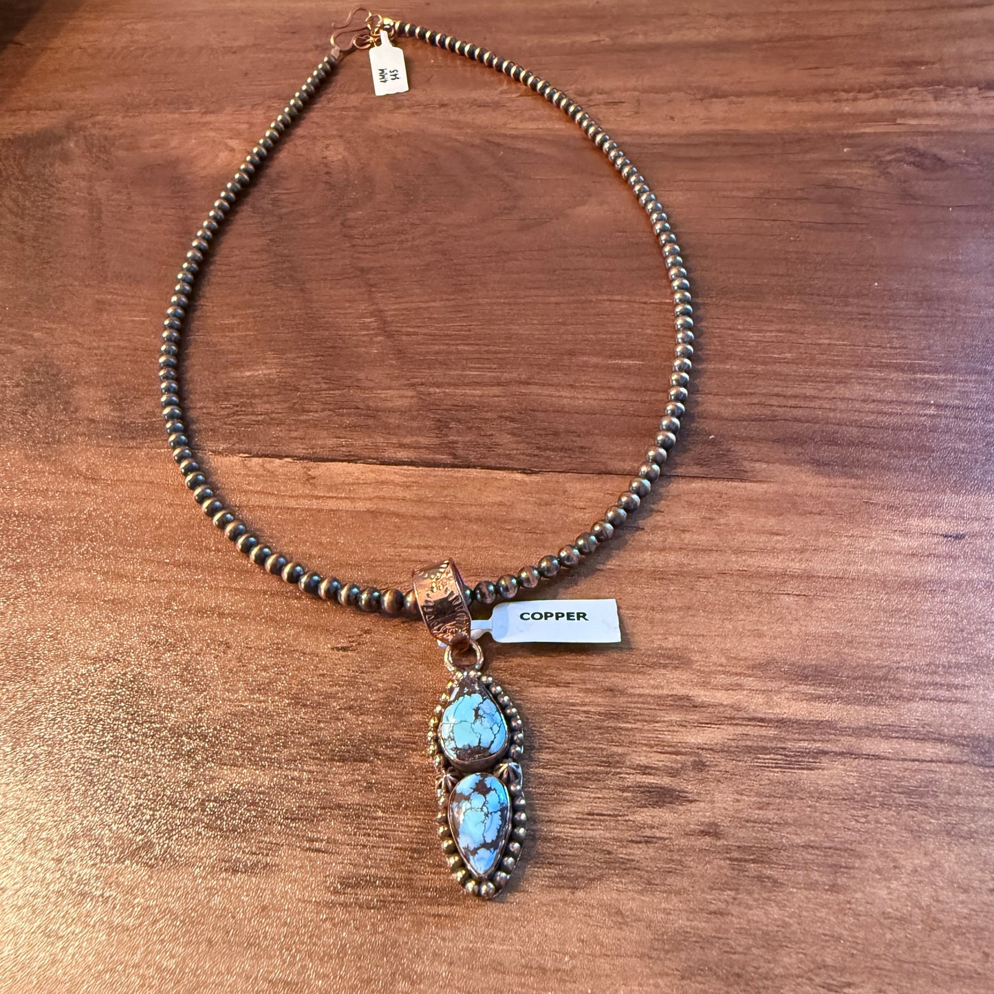 Handcrafted Golden Hill Turquoise Pendant With Copper Chain 18 Inch Necklace Wild West Boho