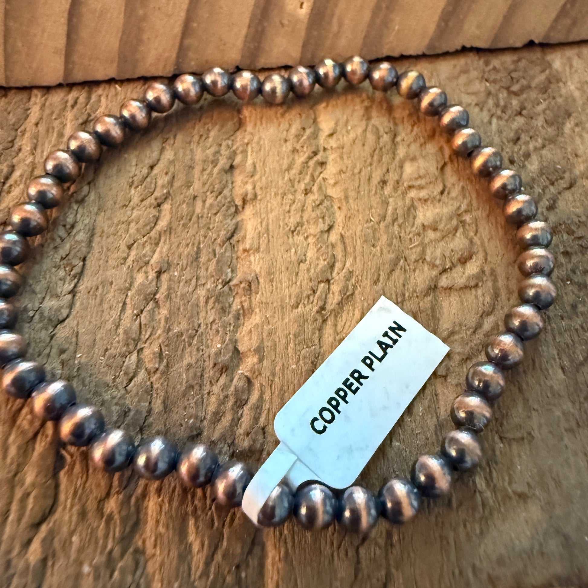 Copper Pearl Stretch Bracelet 6mm Adjustable Handcrafted Jewelry Gift Wild West Boho