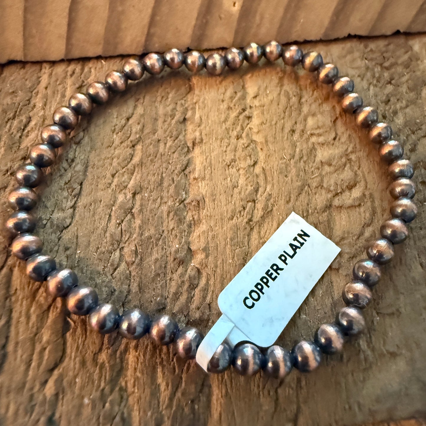 Copper Pearl Stretch Bracelet 6mm Adjustable Handcrafted Jewelry Gift Wild West Boho