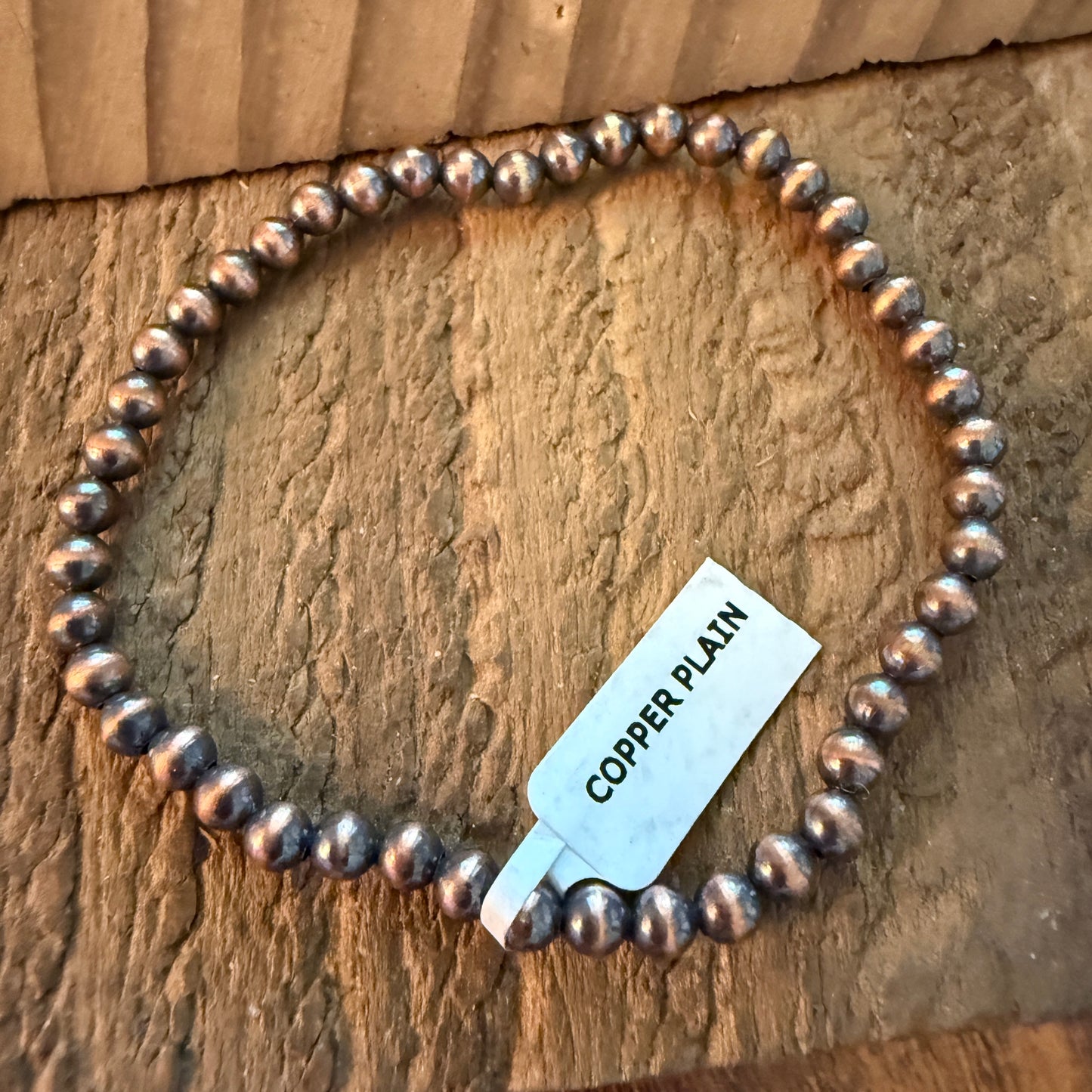 Copper Pearl Stretch Bracelet 6mm Adjustable Handcrafted Jewelry Gift Wild West Boho