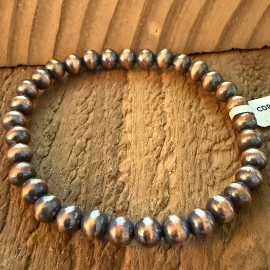 Handcrafted Genuine Copper Pearl Stretch Bracelet 4 mm for Everyday Layering Wild West Boho