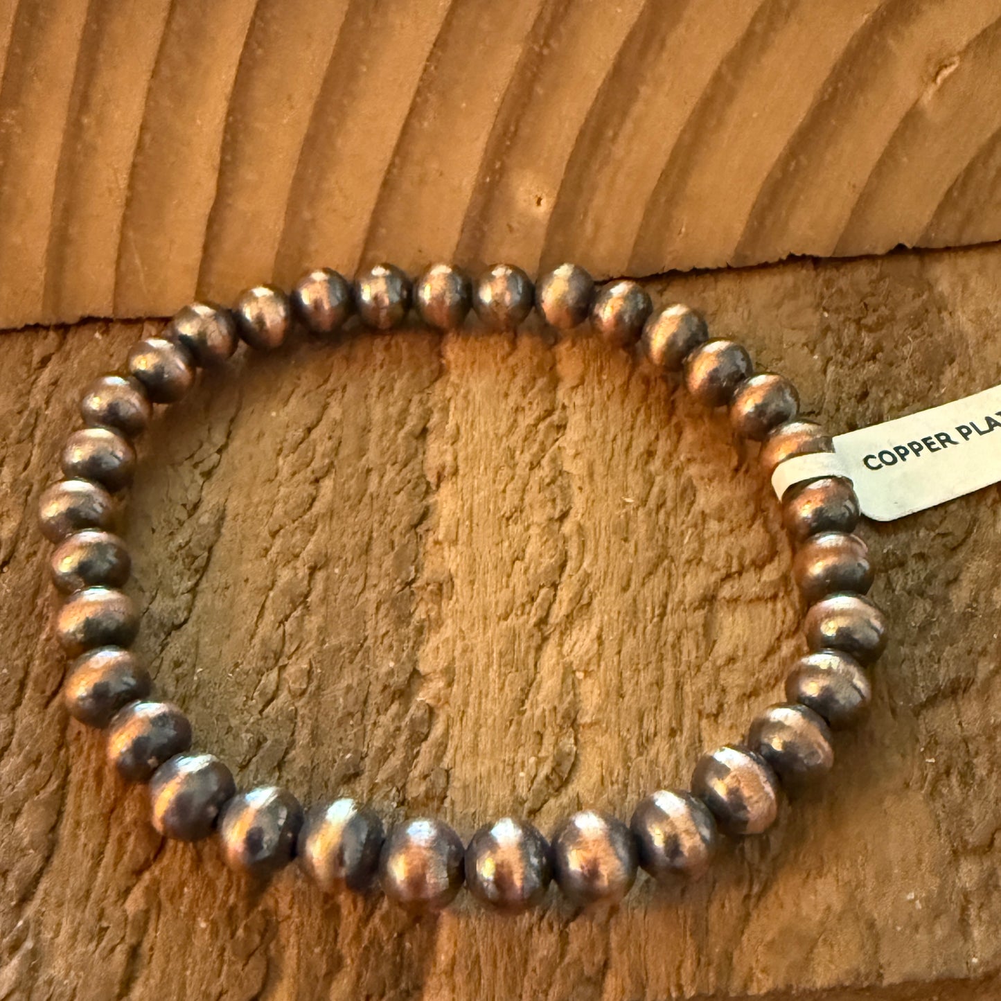 Handcrafted Genuine Copper Pearl Stretch Bracelet 4 mm for Everyday Layering Wild West Boho