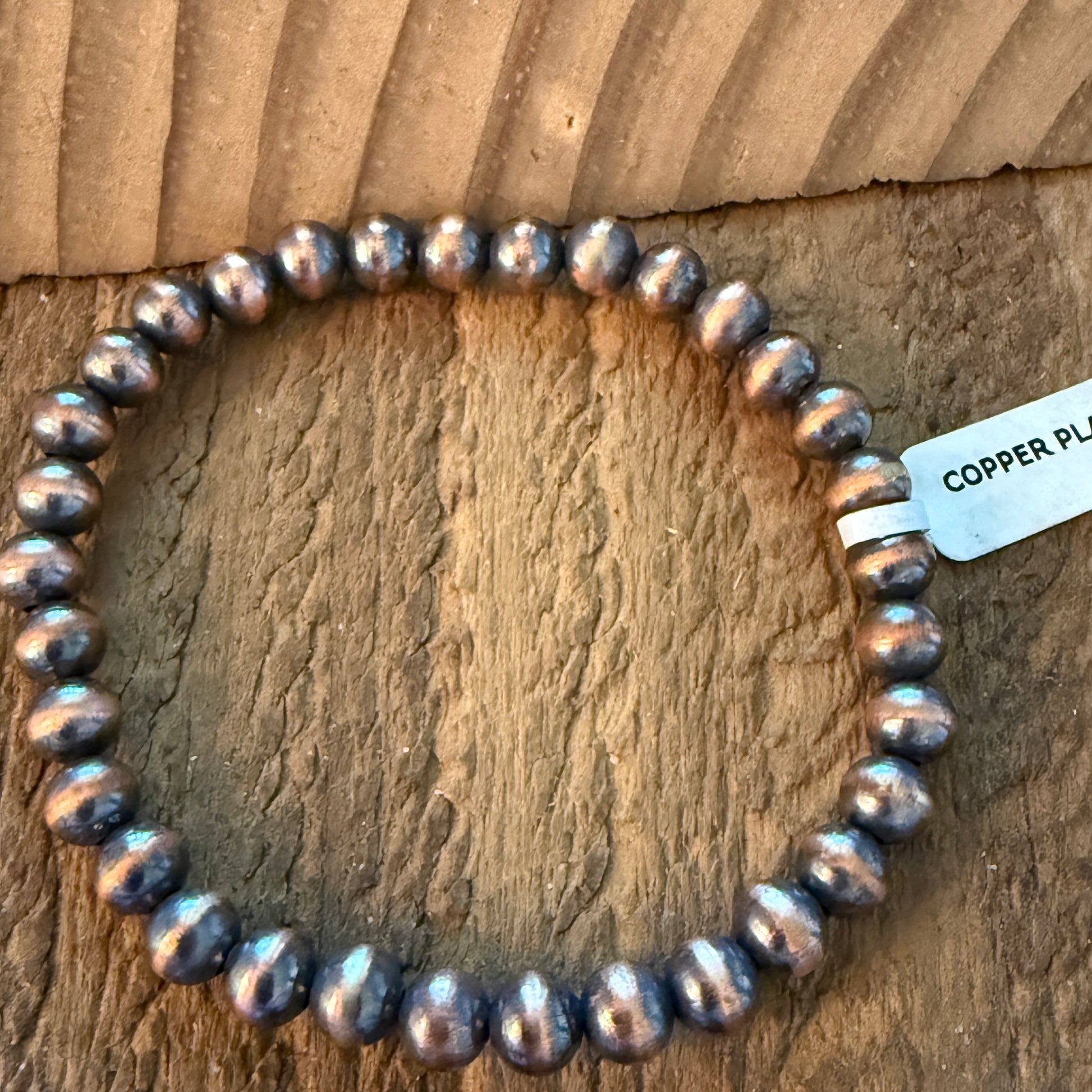 Handcrafted Genuine Copper Pearl Stretch Bracelet 4 mm for Everyday Layering Wild West Boho