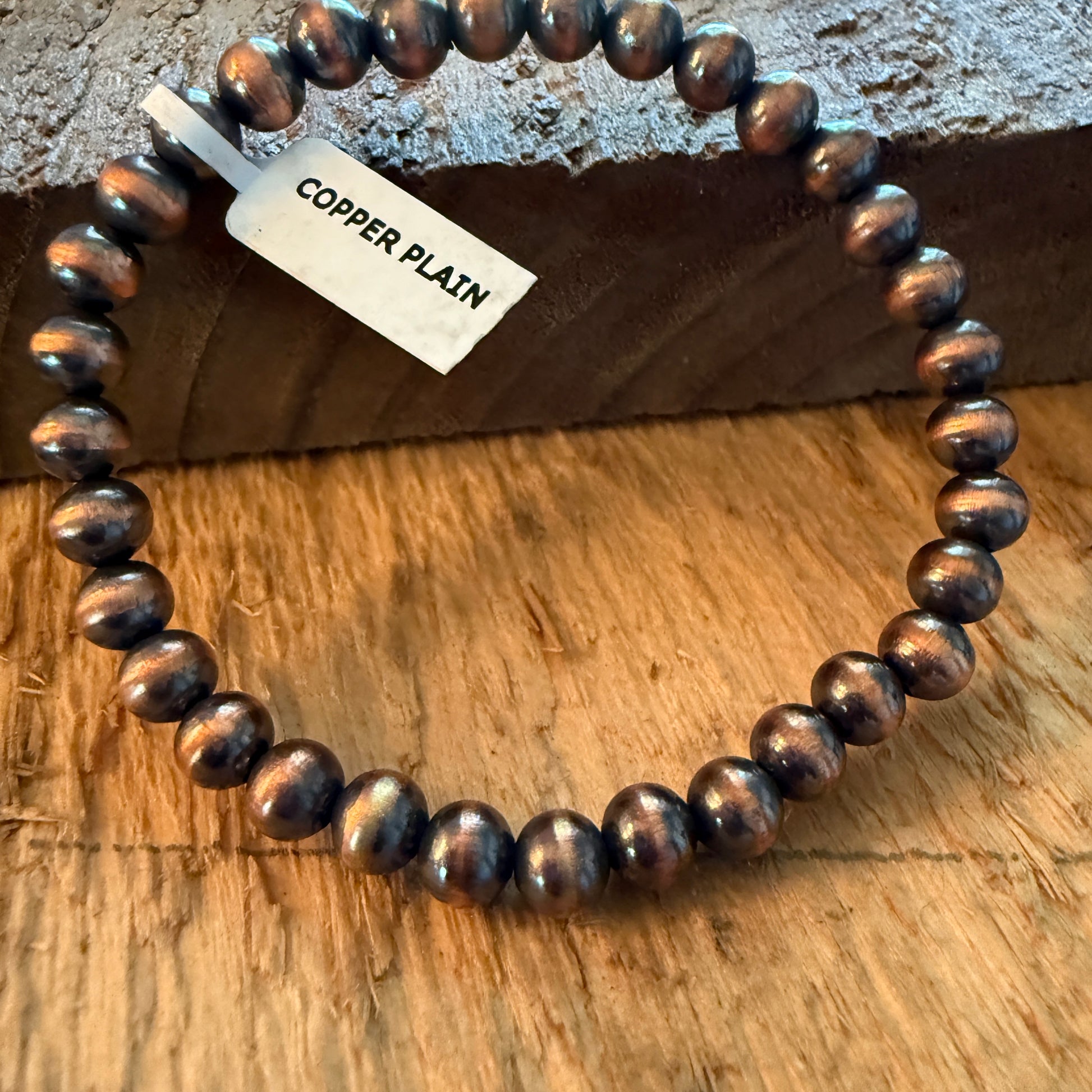 Copper Pearl Stretch Bracelet 6mm Adjustable Handcrafted Jewelry Gift Wild West Boho