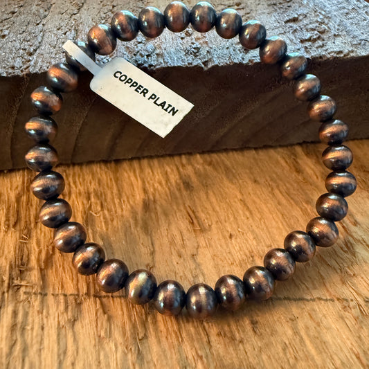 Copper Pearl Stretch Bracelet 6mm Adjustable Handcrafted Jewelry Gift Wild West Boho