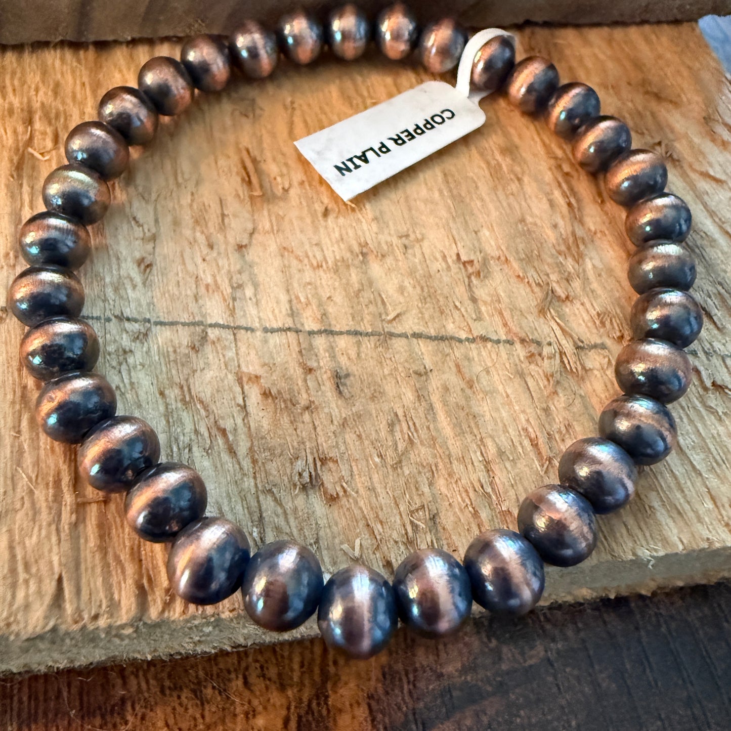 Copper Pearl Stretch Bracelet 6mm Adjustable Handcrafted Jewelry Gift Wild West Boho