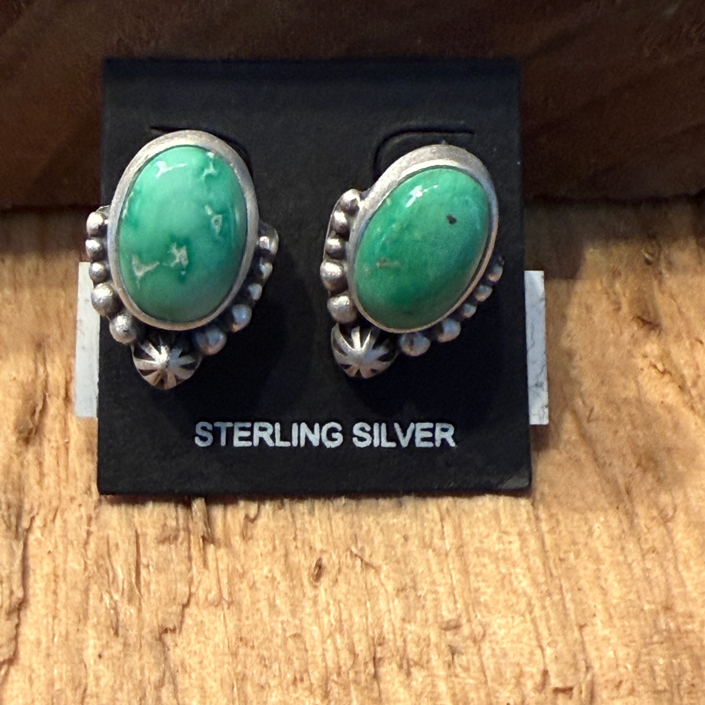 Handcrafted Emerald Valley Turquoise Stud Earring in 925 Sterling Silver Wild West Boho
