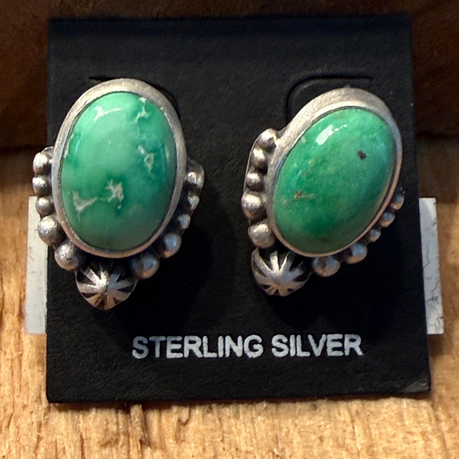 Handcrafted Emerald Valley Turquoise Stud Earring in 925 Sterling Silver Wild West Boho
