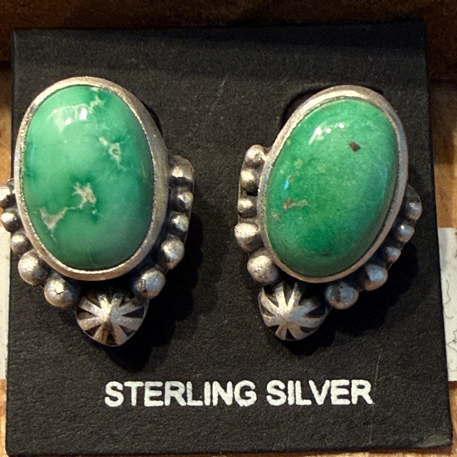 Handcrafted Emerald Valley Turquoise Stud Earring in 925 Sterling Silver Wild West Boho