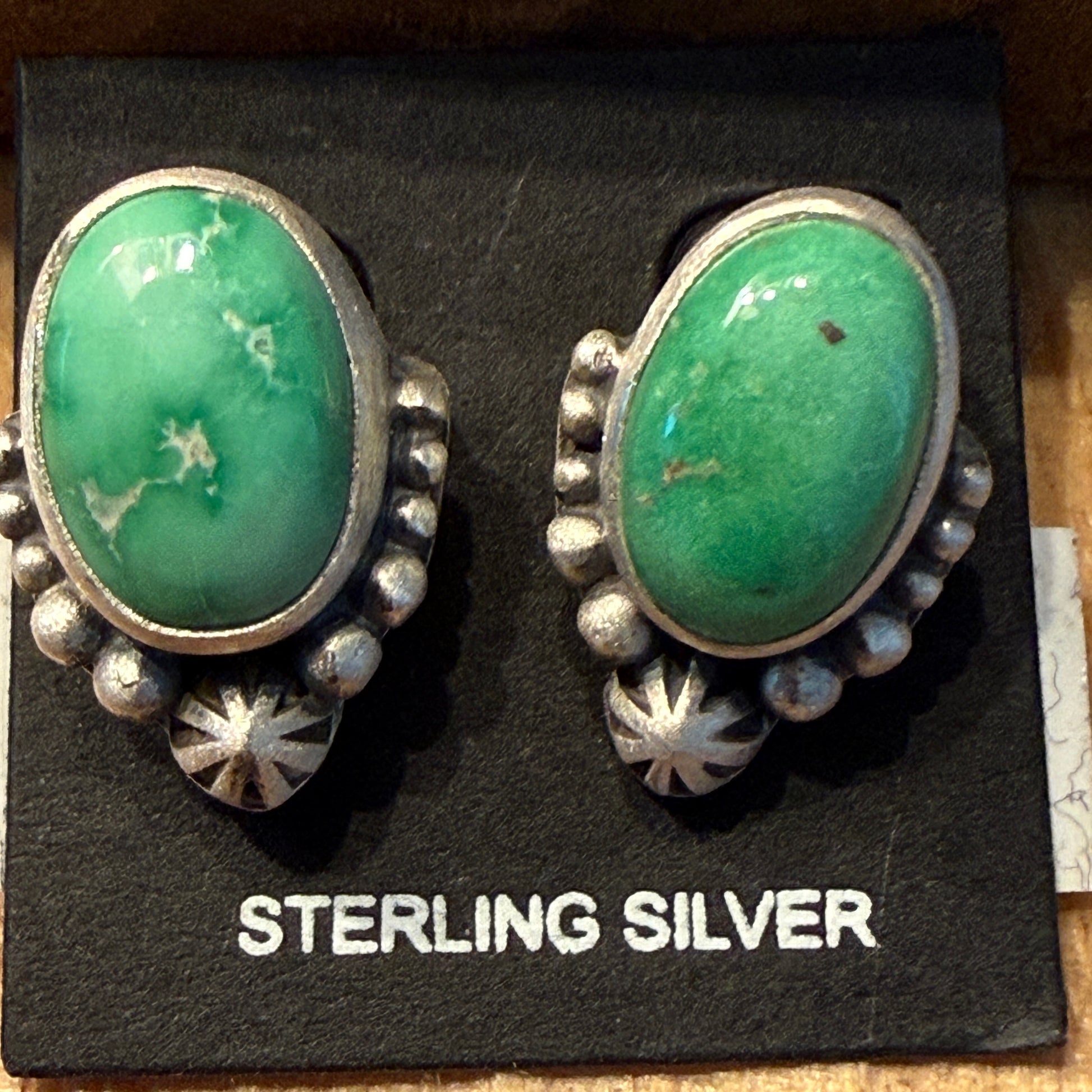 Handcrafted Emerald Valley Turquoise Stud Earring in 925 Sterling Silver Wild West Boho