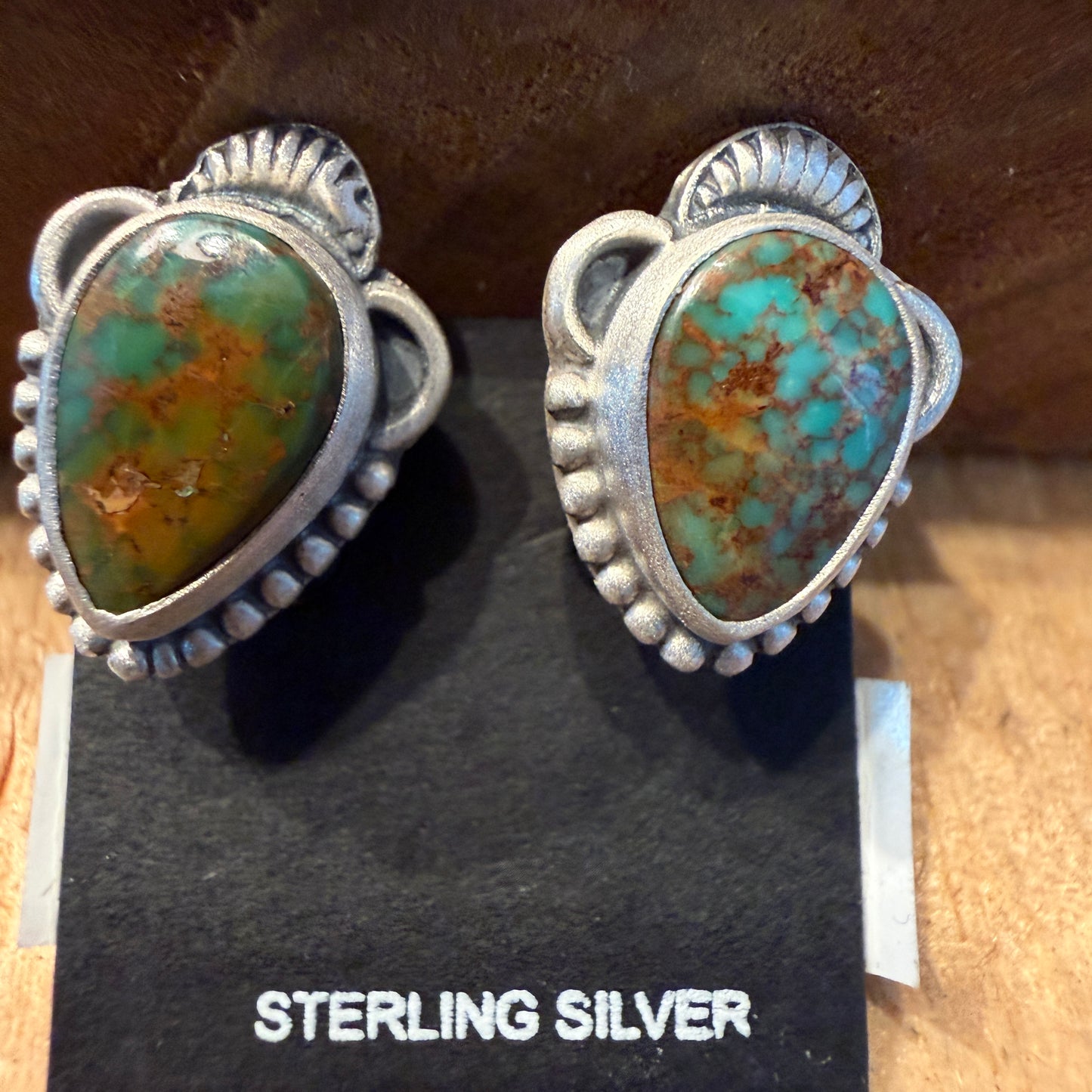 Pilot Mountain Turquoise Stud Earrings In 925 Sterling Silver Wild West Boho