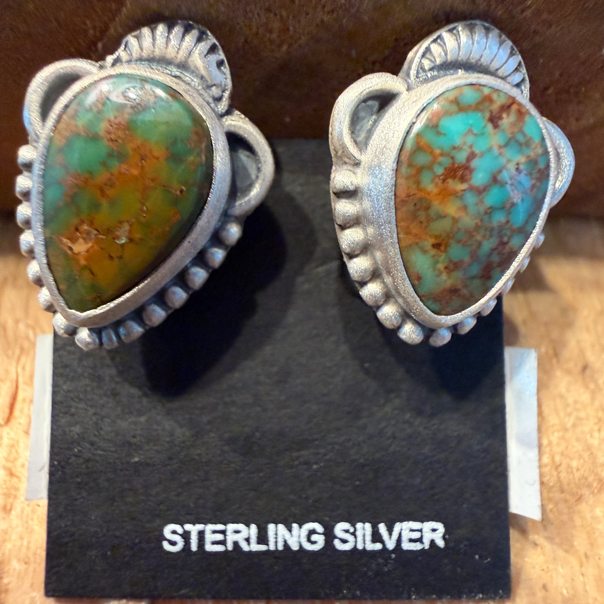 Pilot Mountain Turquoise Stud Earrings In 925 Sterling Silver Wild West Boho