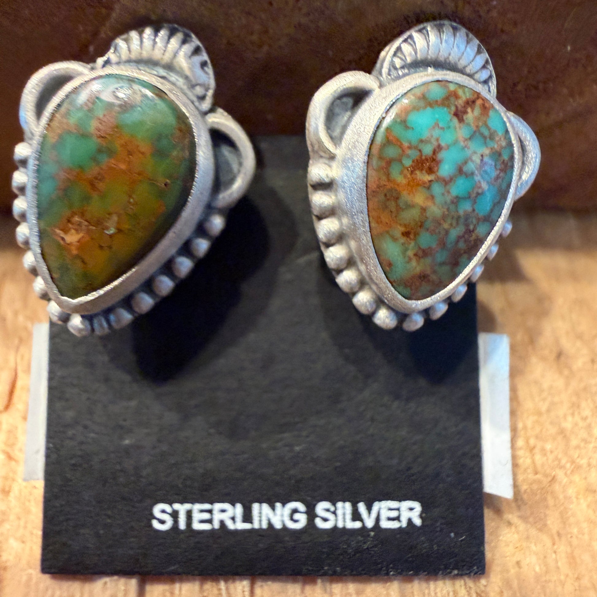 Pilot Mountain Turquoise Stud Earrings In 925 Sterling Silver Wild West Boho
