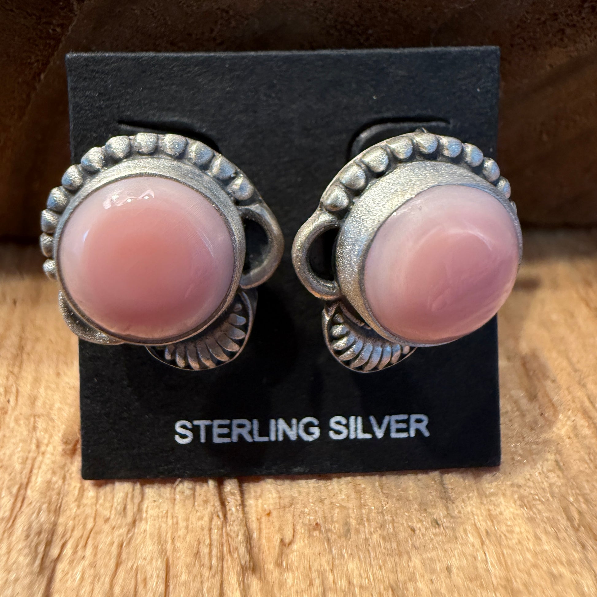 Pink Conch Stud Earrings 925 Sterling Silver Handcrafted Wild West Boho