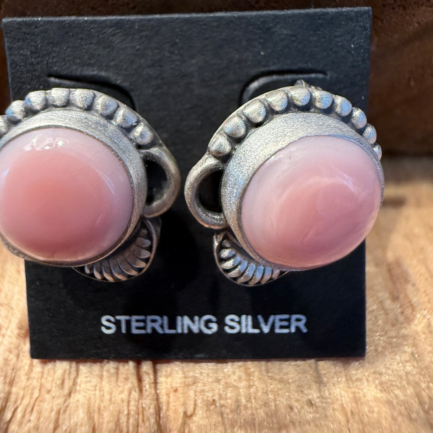 Pink Conch Stud Earrings 925 Sterling Silver Handcrafted Wild West Boho