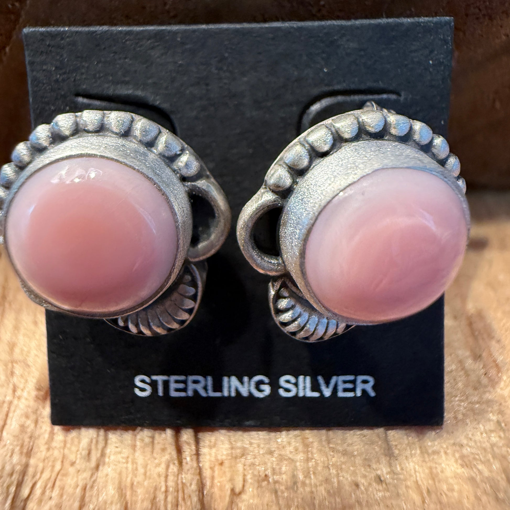 Pink Conch Stud Earrings 925 Sterling Silver Handcrafted Wild West Boho