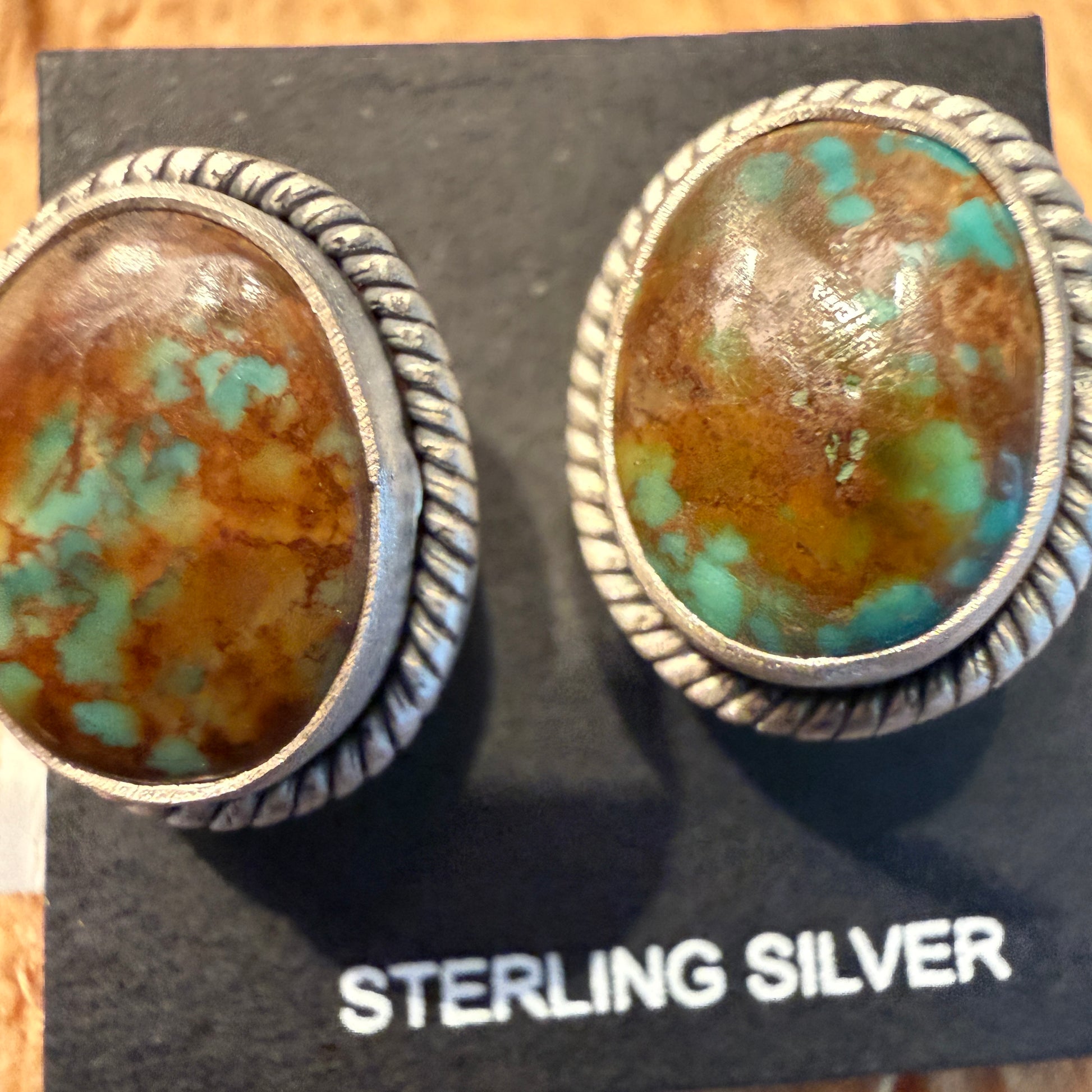 Handcrafted Pilot Mountain Turquoise Stud Earrings Sterling Silver 925 Wild West Boho