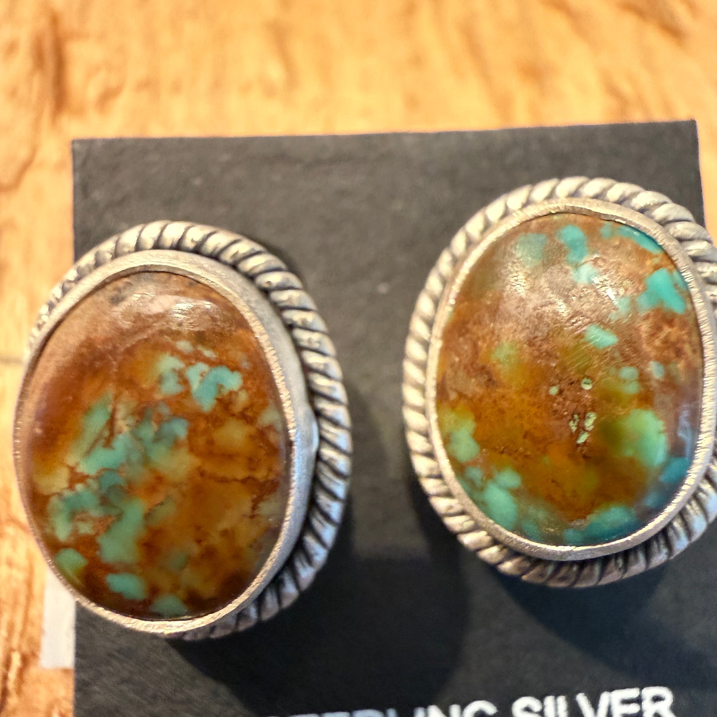 Handcrafted Pilot Mountain Turquoise Stud Earrings Sterling Silver 925 Wild West Boho