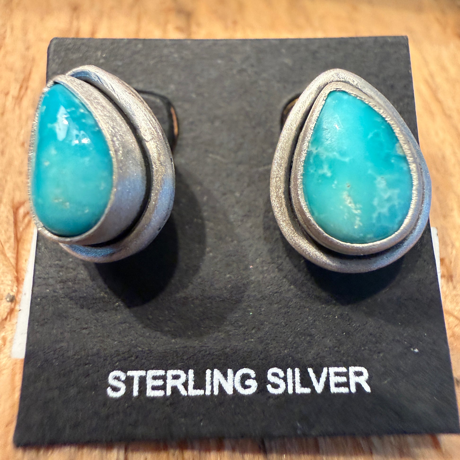 Handcrafted White Water Turquoise Gemstone Stud Earring 925 Sterling Silver Wild West Boho