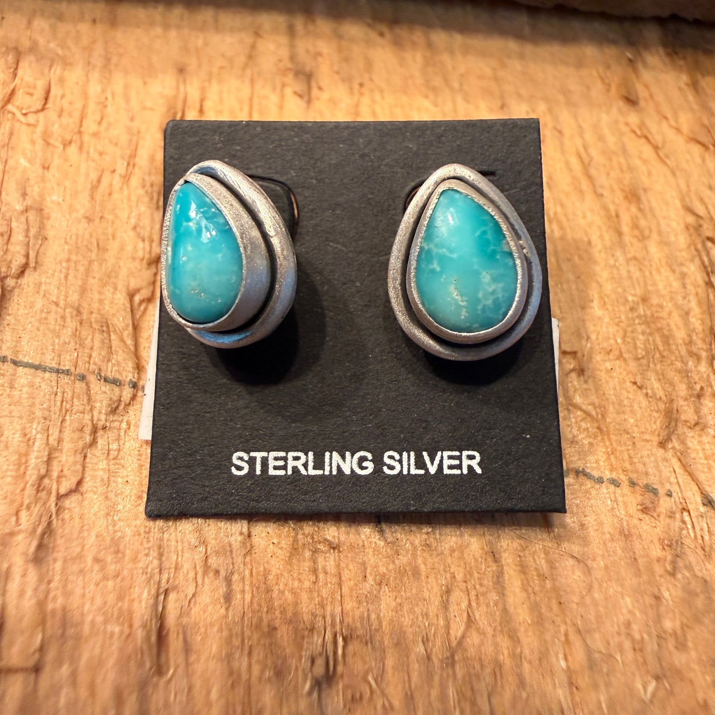 Handcrafted White Water Turquoise Gemstone Stud Earring 925 Sterling Silver Wild West Boho