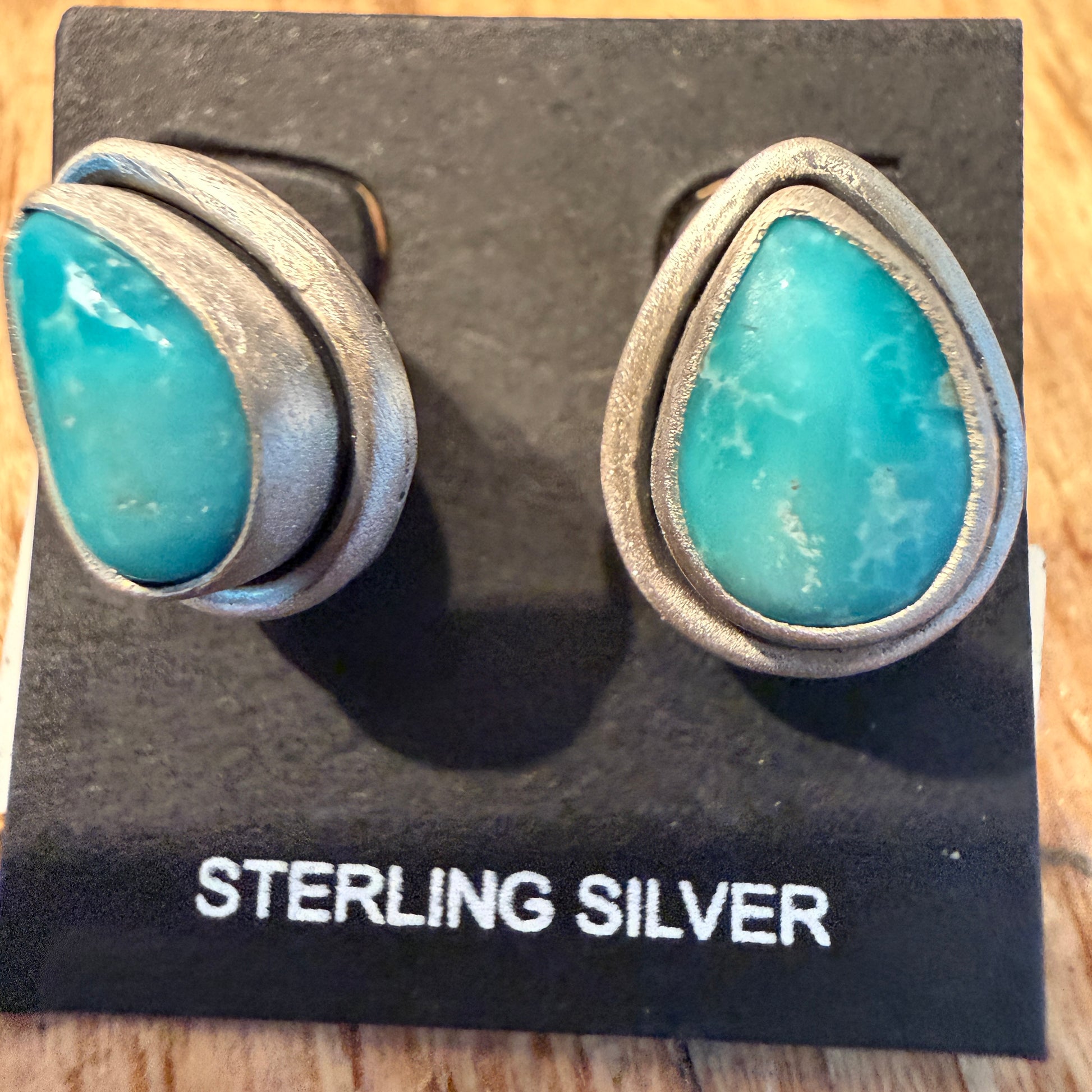 Handcrafted White Water Turquoise Gemstone Stud Earring 925 Sterling Silver Wild West Boho