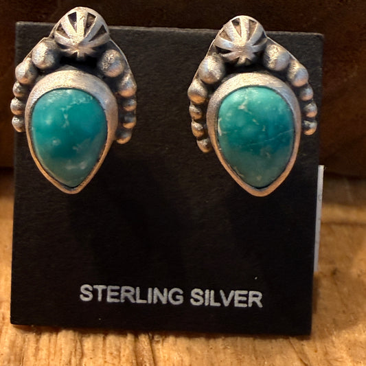 Handcrafted White Water Turquoise Stud Earring in 925 Sterling Silver Wild West Boho