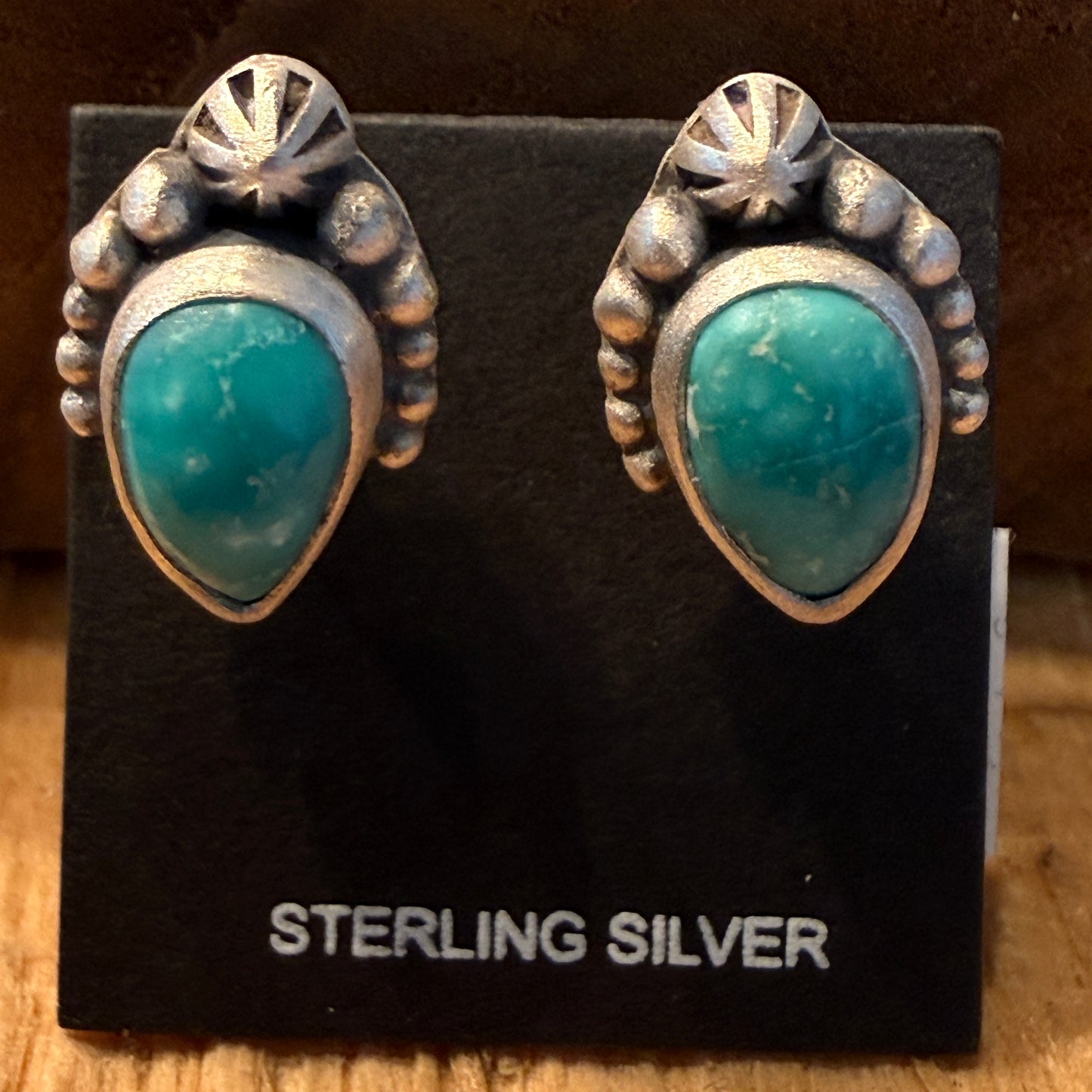 Handcrafted White Water Turquoise Stud Earring in 925 Sterling Silver Wild West Boho