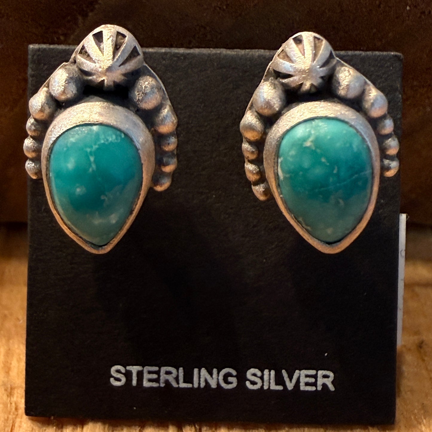 Handcrafted White Water Turquoise Stud Earring in 925 Sterling Silver Wild West Boho
