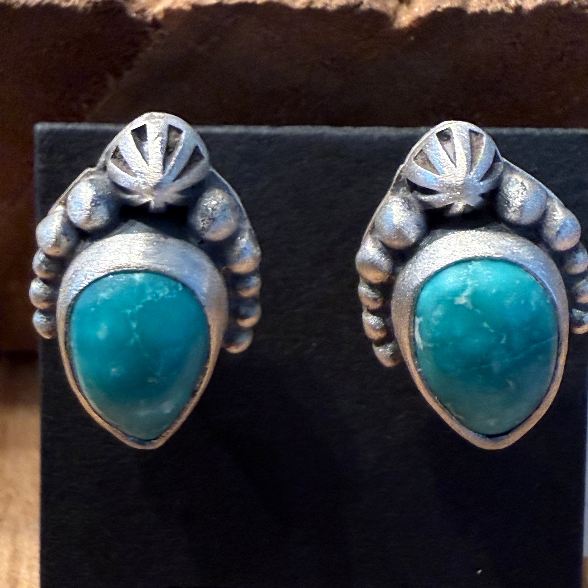 Handcrafted White Water Turquoise Stud Earring in 925 Sterling Silver Wild West Boho