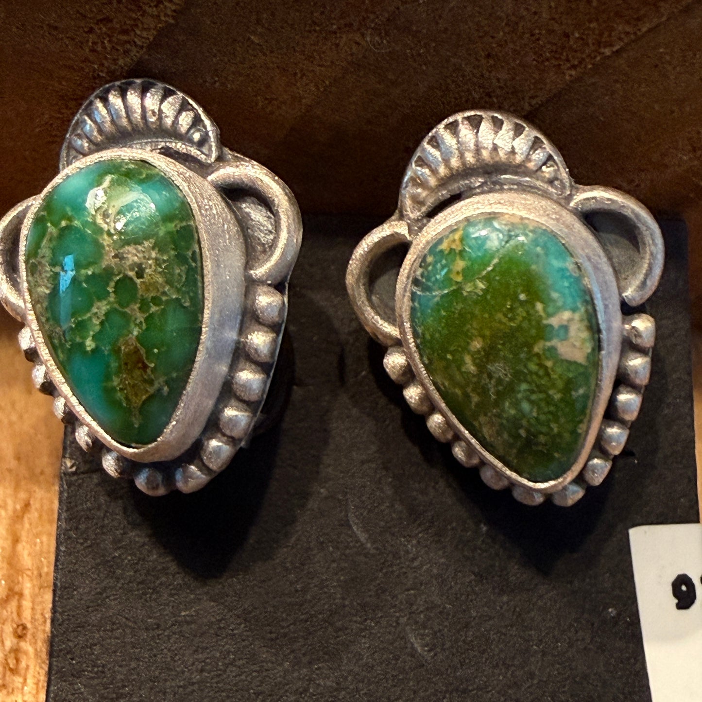 Handcrafted Sonoran Gold Turquoise Stud Earrings in 925 Sterling Silver Wild West Boho