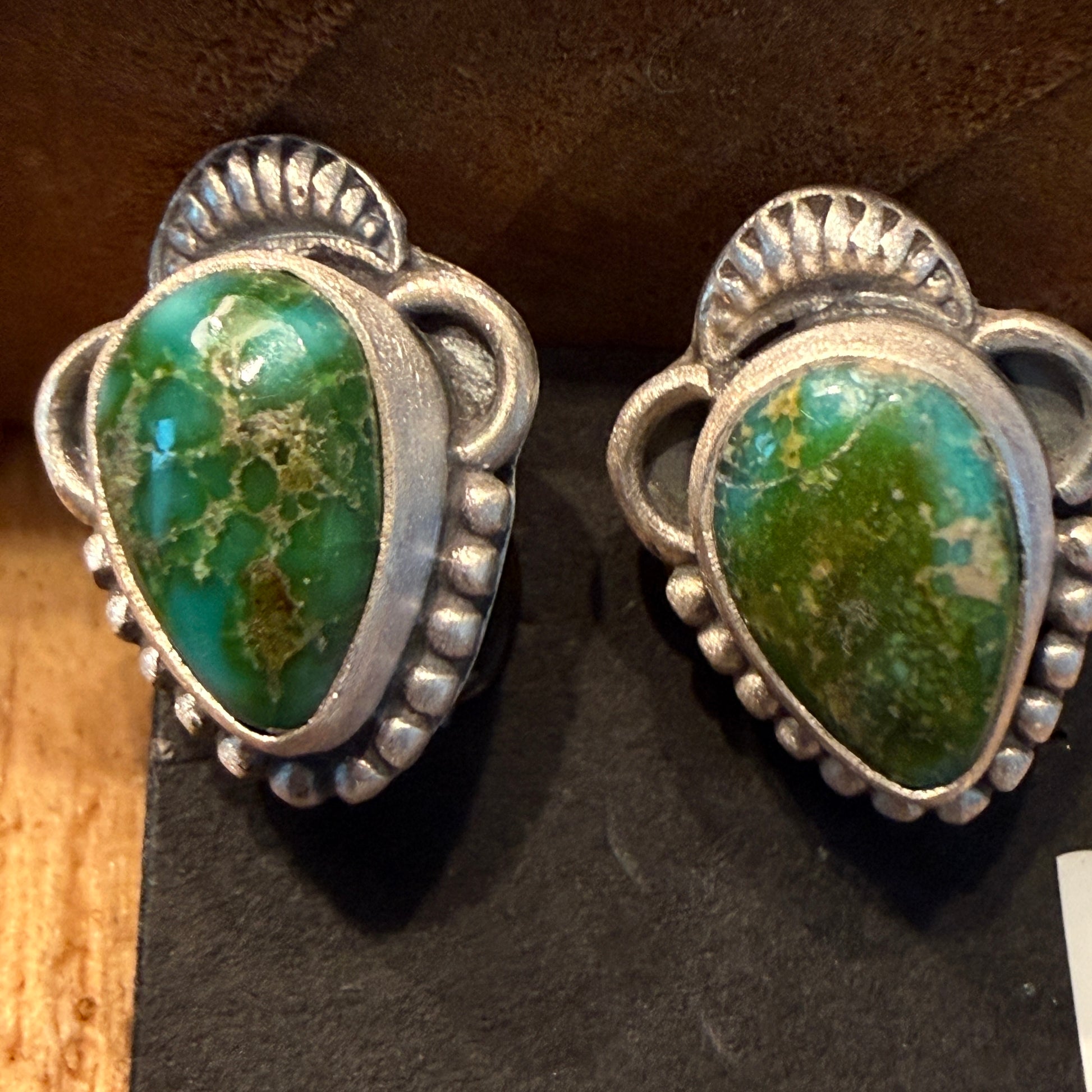 Handcrafted Sonoran Gold Turquoise Stud Earrings in 925 Sterling Silver Wild West Boho