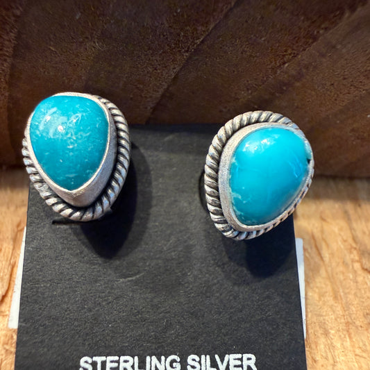 Handcrafted White Water Turquoise Gemstone Stud Earring 925 Sterling Silver Wild West Boho