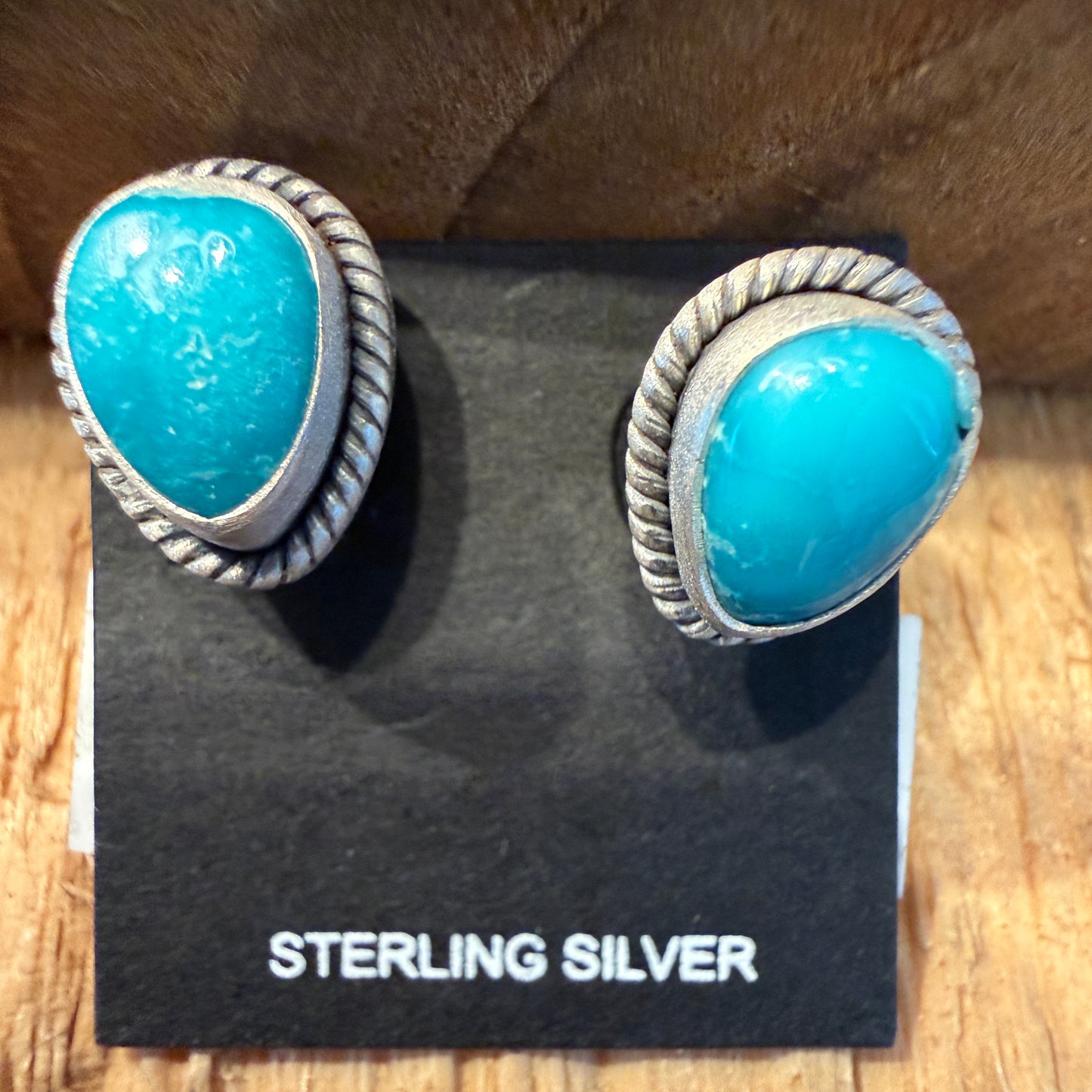 Handcrafted White Water Turquoise Gemstone Stud Earring 925 Sterling Silver Wild West Boho