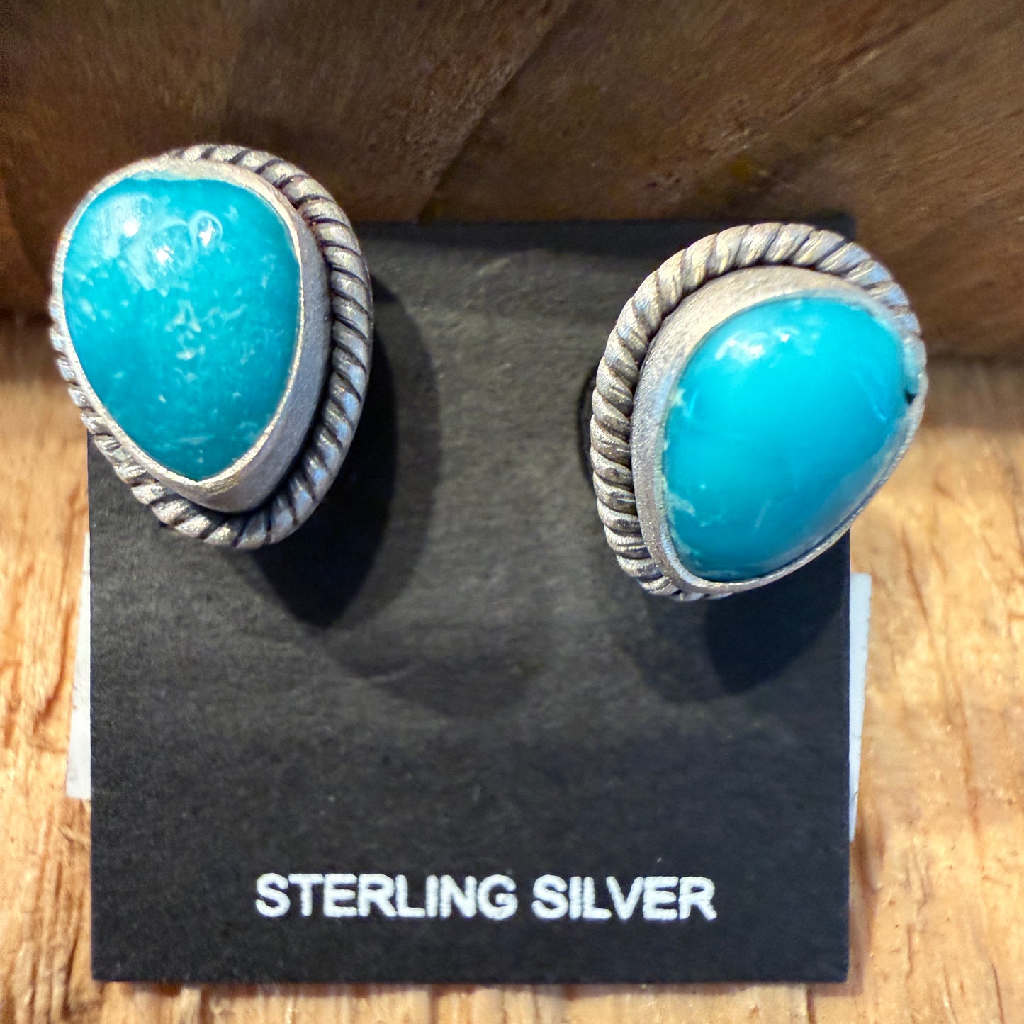 Handcrafted White Water Turquoise Gemstone Stud Earring 925 Sterling Silver Wild West Boho