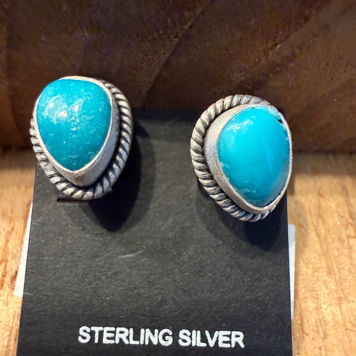 Handcrafted White Water Turquoise Gemstone Stud Earring 925 Sterling Silver Wild West Boho