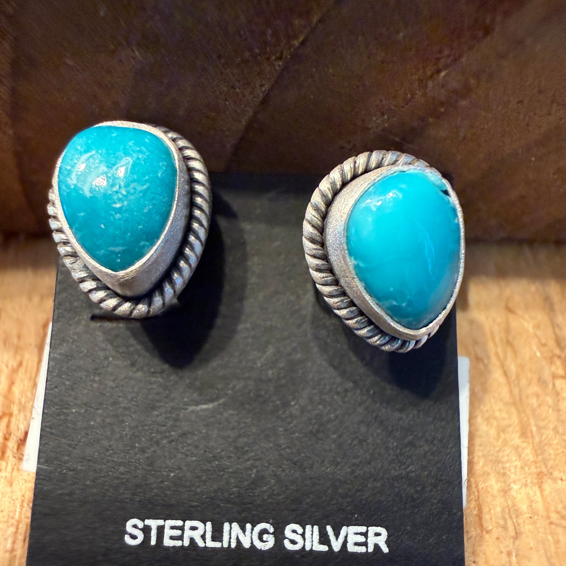 Handcrafted White Water Turquoise Gemstone Stud Earring 925 Sterling Silver Wild West Boho
